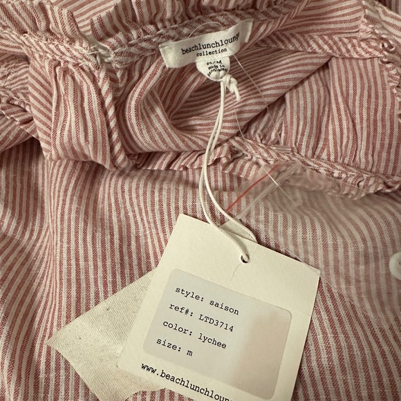 NWT beachlunchlounge Red and White Stripe Ruffle Cotton Linen Dress | Medium - Picture 7 of 9